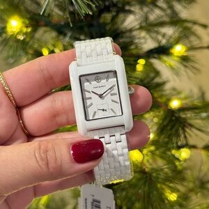 Tory Burch White and Silver Rectangular Watch